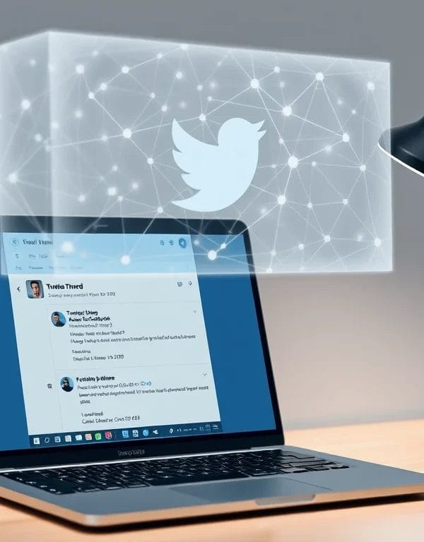 Proceso de convertir artículos en hilos de Twitter con IA usando una interfaz moderna y tecnológica
