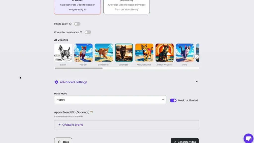los Mejores Conversores Texto a Audio Gratuitos para Creadores 1 los Mejores Conversores Texto a Audio Gratuitos para Creadores : ZEBRA CAT Una interfaz de usuario para generar imágenes y videos con IA, con opciones para estilos artísticos y configuraciones de estado de ánimo musical, con la opción "Hoppy" seleccionada. También incluye una opción de borrador automático para crear borradores de proyectos creativos sin esfuerzo.