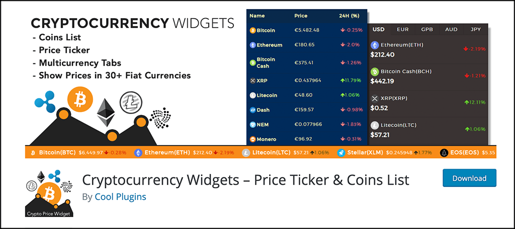 Cómo añadir un ticker de criptomonedas a WordPress - Plugin Cryptocurrency Widgets