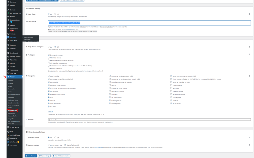 Cómo añadir subtítulos a tus entradas y páginas de WordPress - Configuración Plugin