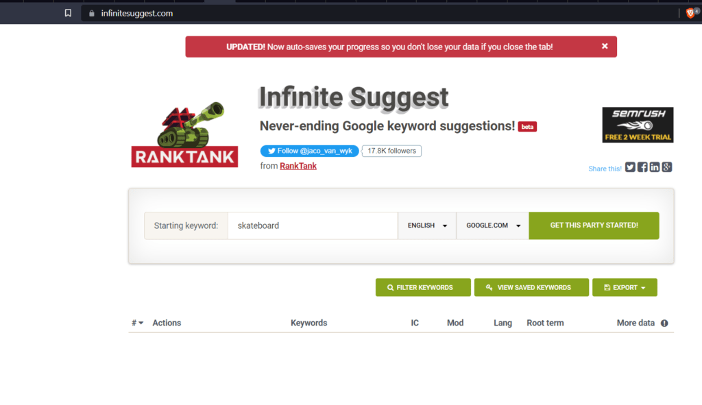 Mejores herramientas gratuitas de búsqueda de palabras clave  Infinite Suggest