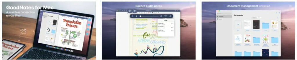 Las 7 mejores apps para tomar notas en iPad - GoodNotes- Una captura de pantalla de una computadora portátil que muestra gráficos de las mejores aplicaciones para tomar notas en un iPad.
