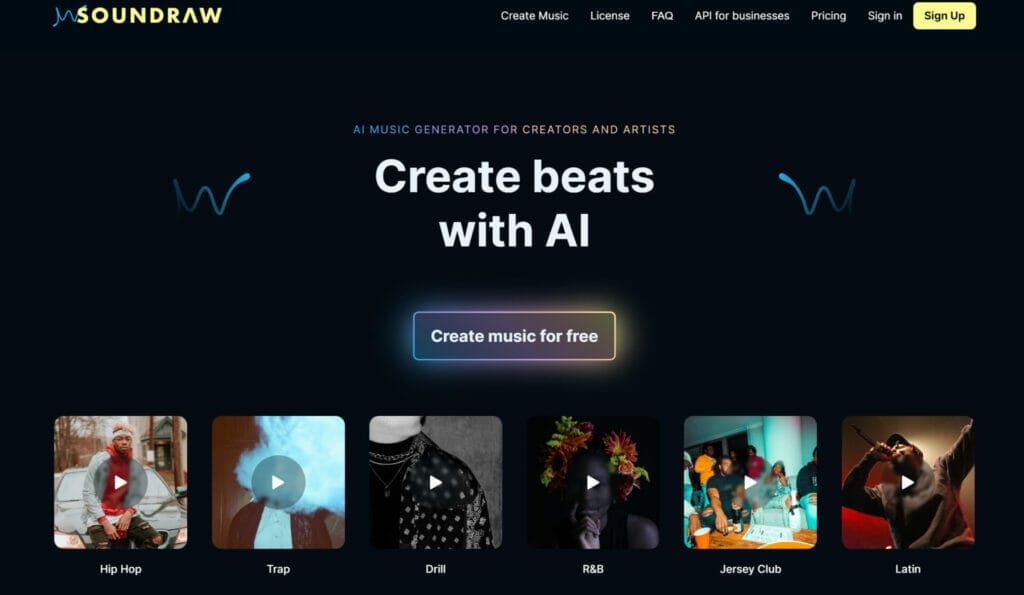 Los mejores generadores de música con IA -SoundDraw - Sounddraw crea ritmos con inteligencia artificial utilizando inteligencia artificial para proyectos de creación musical.
