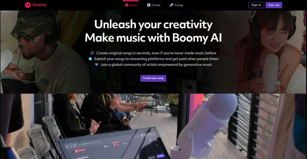 Los mejores generadores de música con IA -Boomy  creación de música con IA.