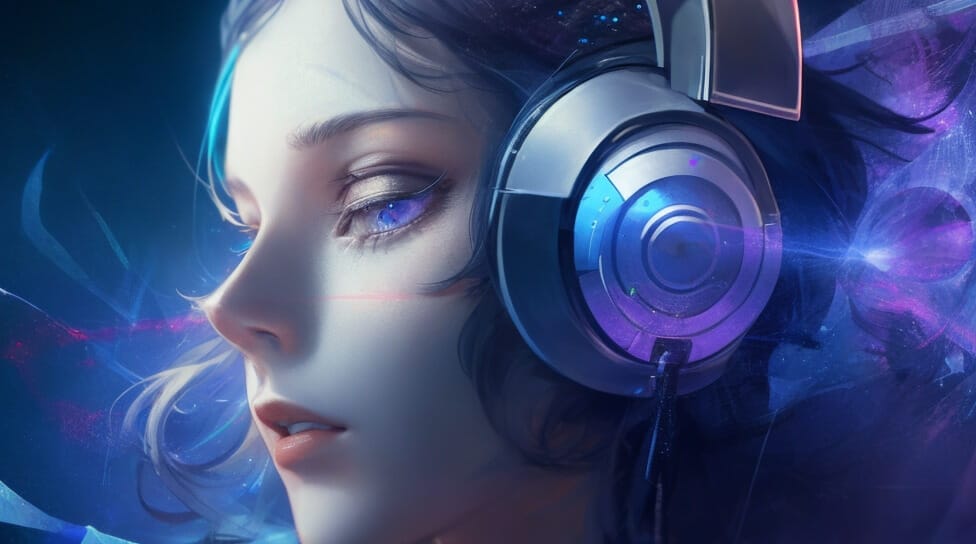 Una imagen de una mujer con auriculares de música AI.