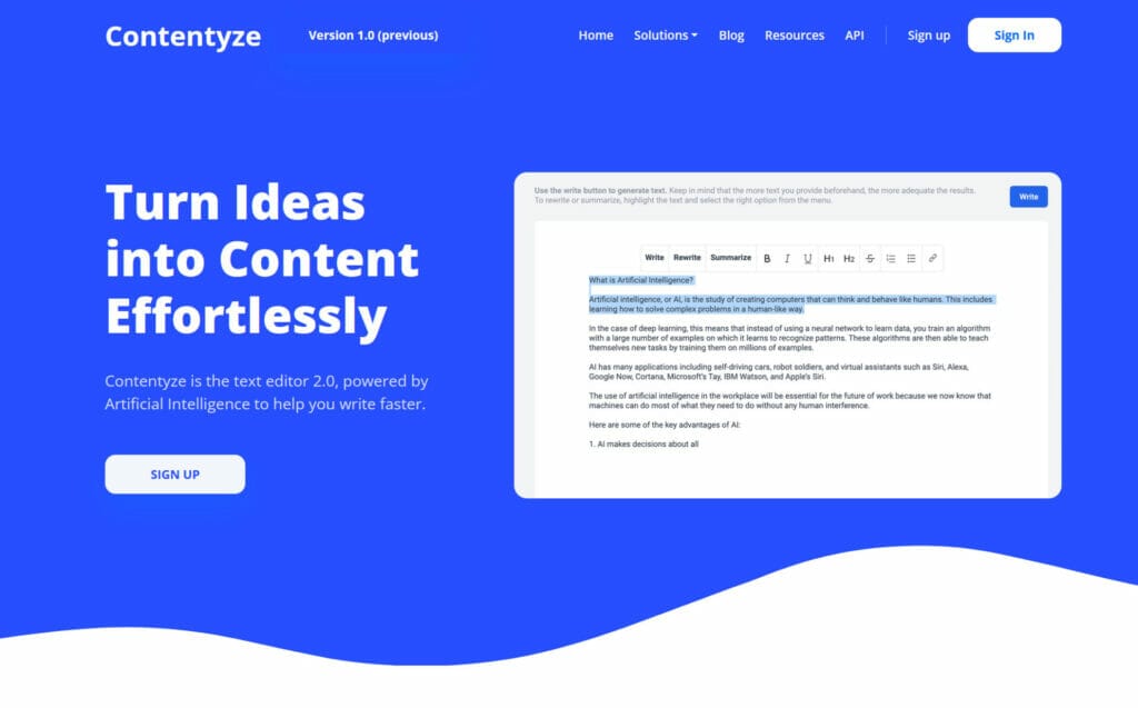 herramientas de  Inteligencia Artificial para marketing - Un sitio web con colores azul y blanco que muestra la palabra "contentpy", revolucionando las estrategias de marketing con herramientas de inteligencia artificial.