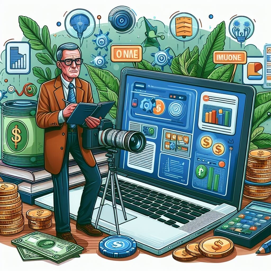 Formas de monetizar un blog -- Marketing de afiliación -- Un hombre monetizando su blog con una computadora portátil frente a él.