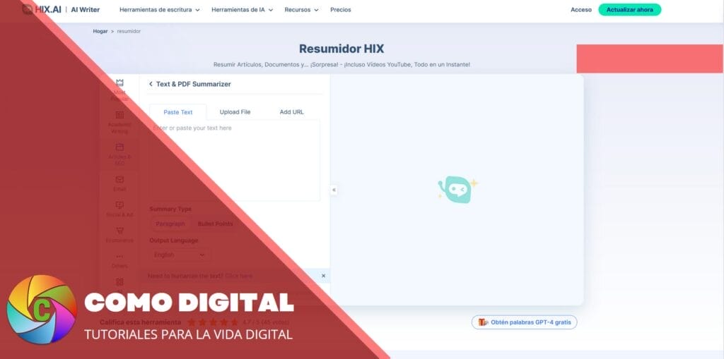 herramientas IA para hacer resúmenes -- Resumidor hix 