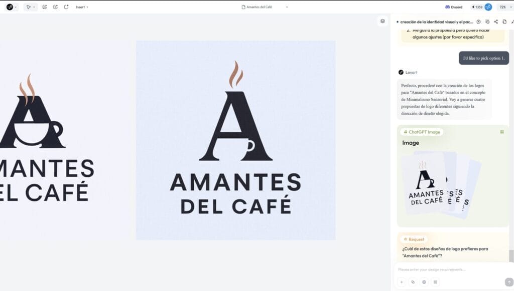 Un logotipo con una letra "A" grande con un diseño de asa de taza y vapor, sobre el texto "AMANTES DEL CAFÉ" en mayúsculas y negrita sobre un fondo claro, ideal para quienes valoran el diseño creativo de Lovart.